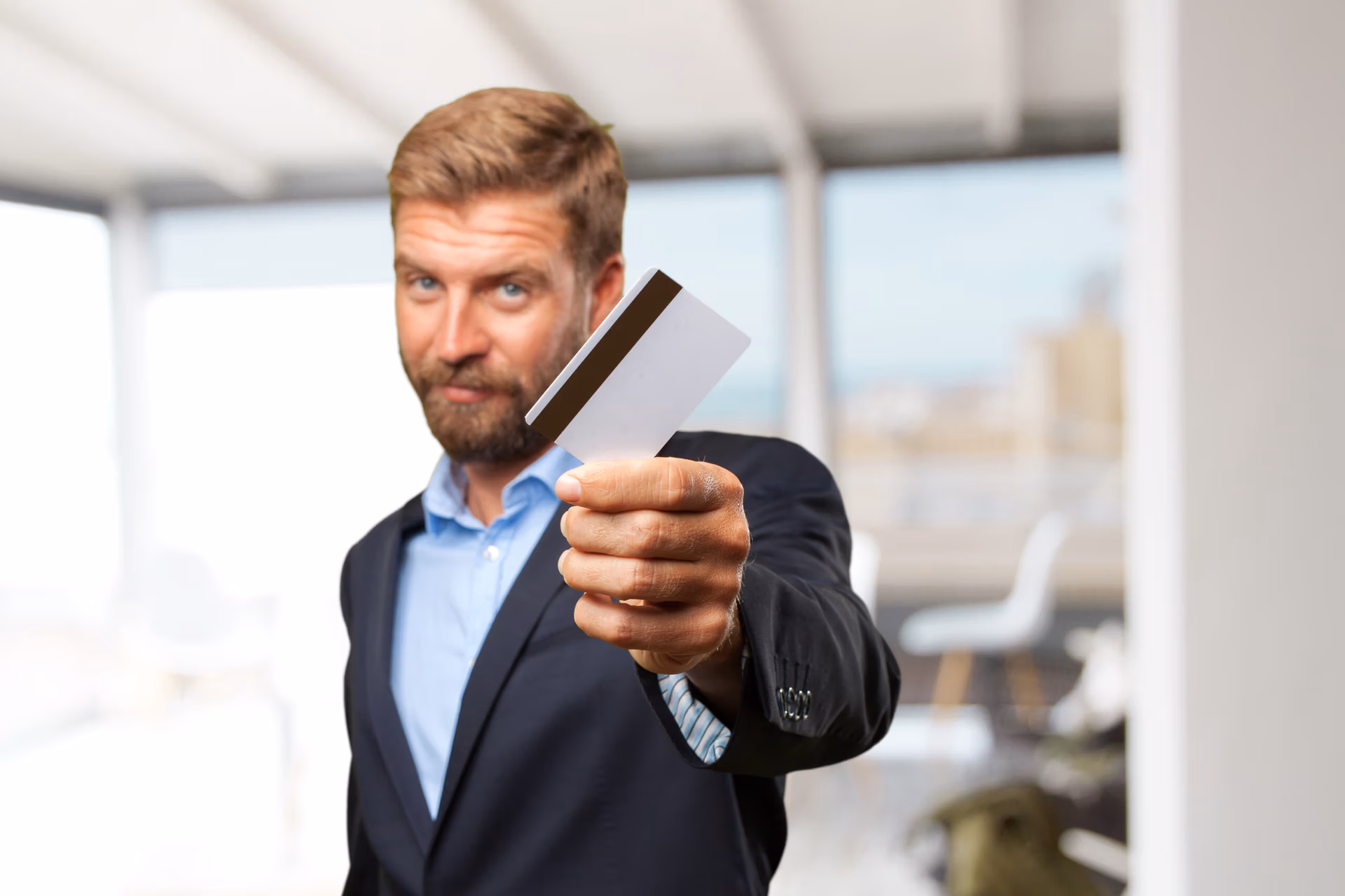 blond businessman happy expression